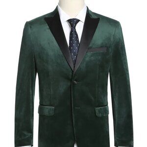 Mens Classic Velvet Jacket Tuxedo Dinner Jacket in Dark Hunter Green